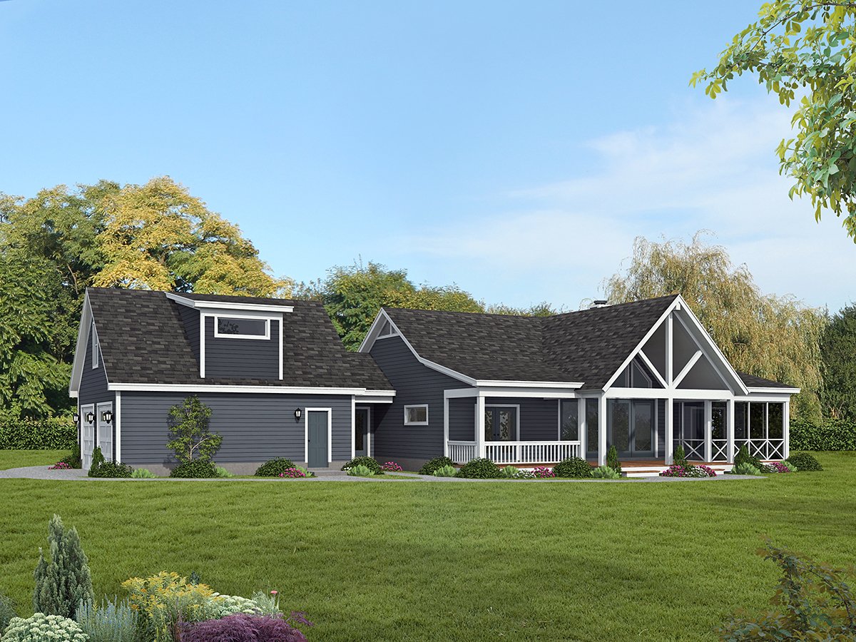 Country, Farmhouse, Ranch, Traditional Plan with 2237 Sq. Ft., 2 Bedrooms, 3 Bathrooms, 2 Car Garage Rear Elevation