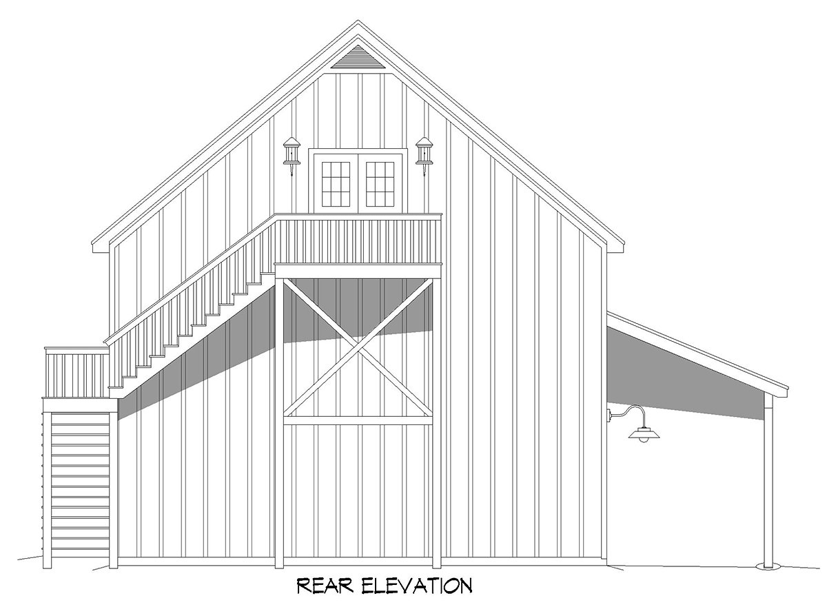 Barndominium Country Farmhouse Rear Elevation of Plan 81786