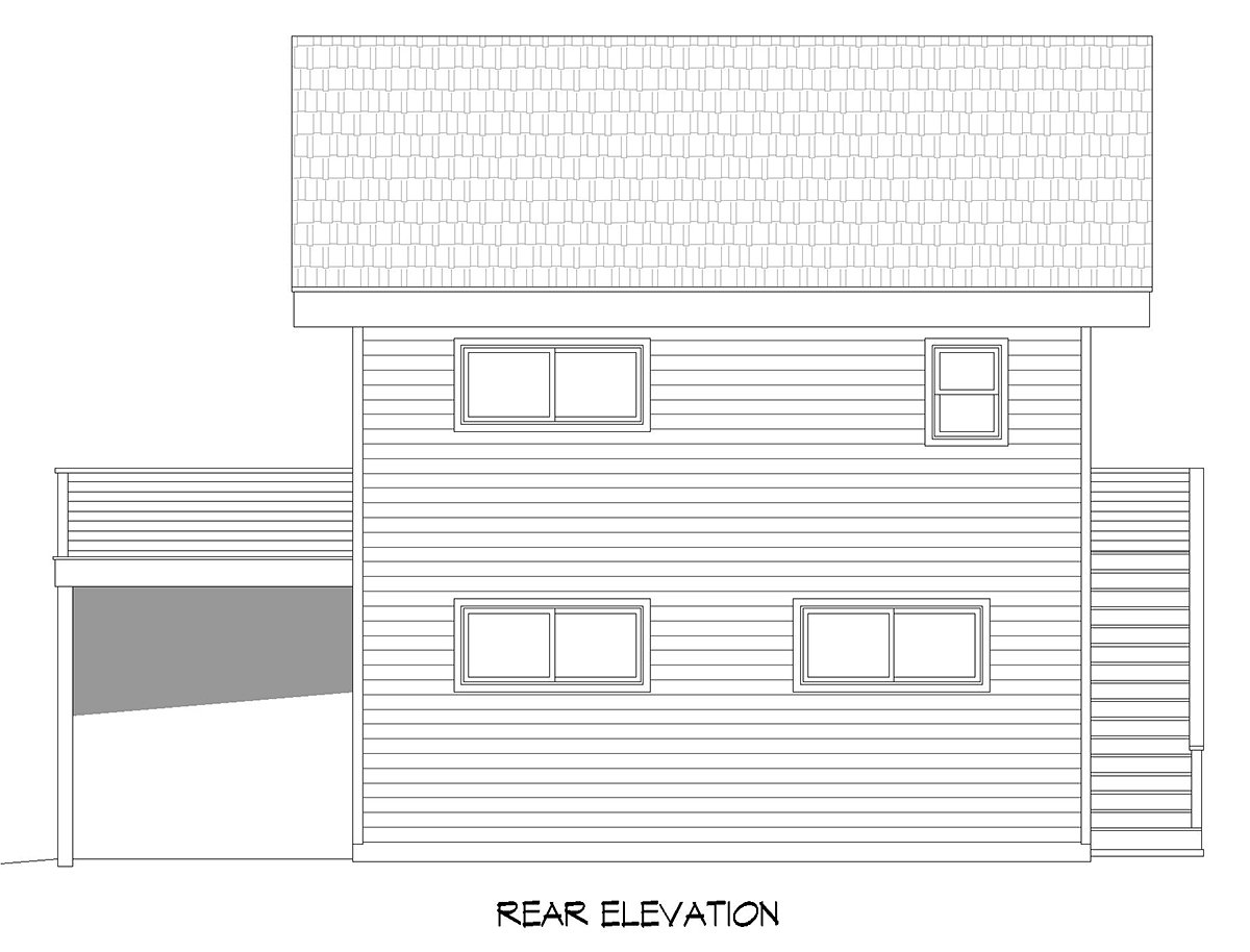 Bungalow, Coastal, Contemporary, Cottage, Craftsman, Modern Plan with 706 Sq. Ft., 1 Bedrooms, 1 Bathrooms, 2 Car Garage Rear Elevation