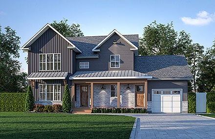 Country Craftsman Farmhouse Elevation of Plan 81801