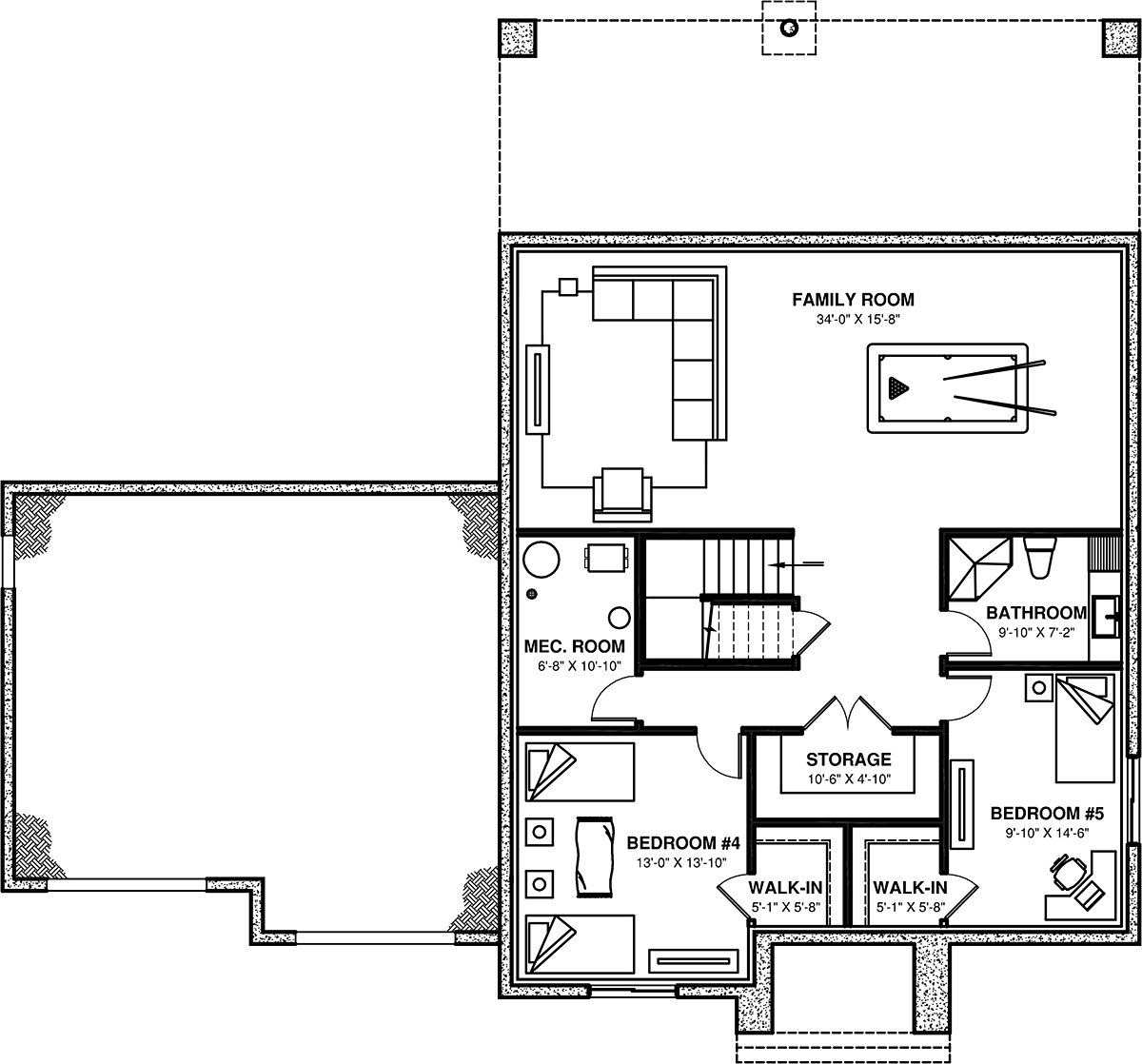 Contemporary Farmhouse Tudor Lower Level of Plan 81802