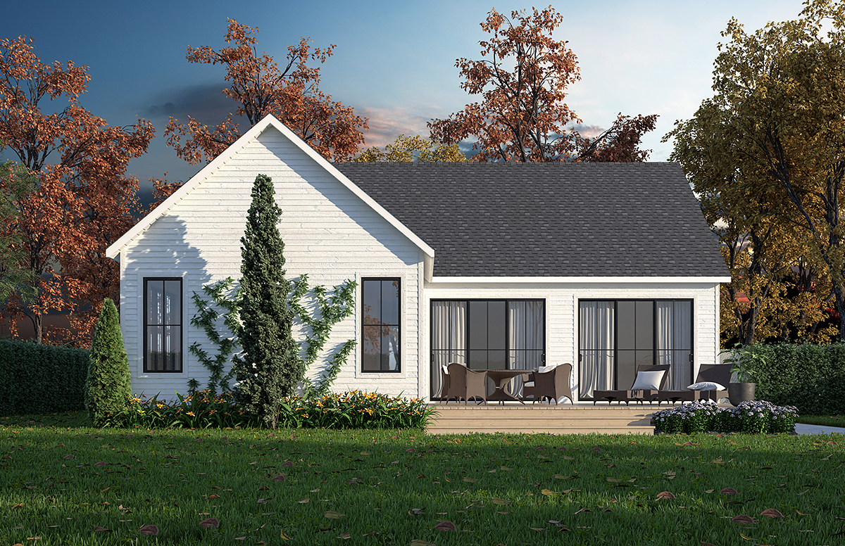 Country, Farmhouse, Ranch Plan with 3170 Sq. Ft., 4 Bedrooms, 2 Bathrooms Rear Elevation