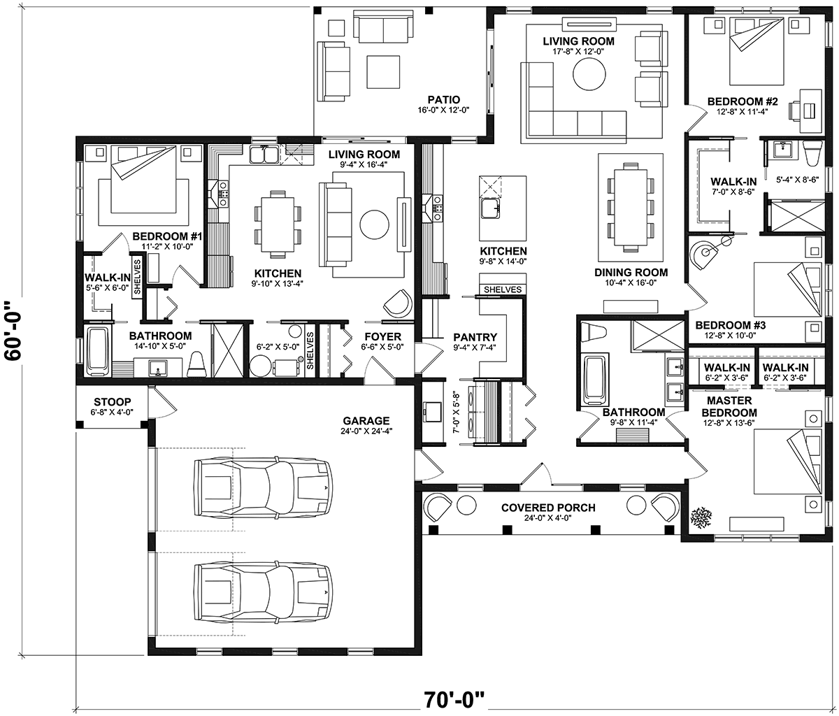 Country Farmhouse Ranch Level One of Plan 81813