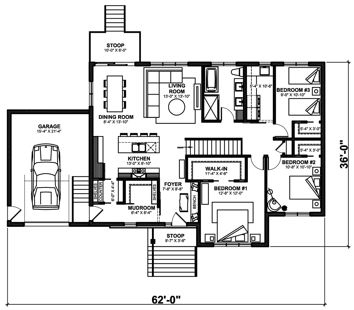 Country Farmhouse Ranch Level One of Plan 81821