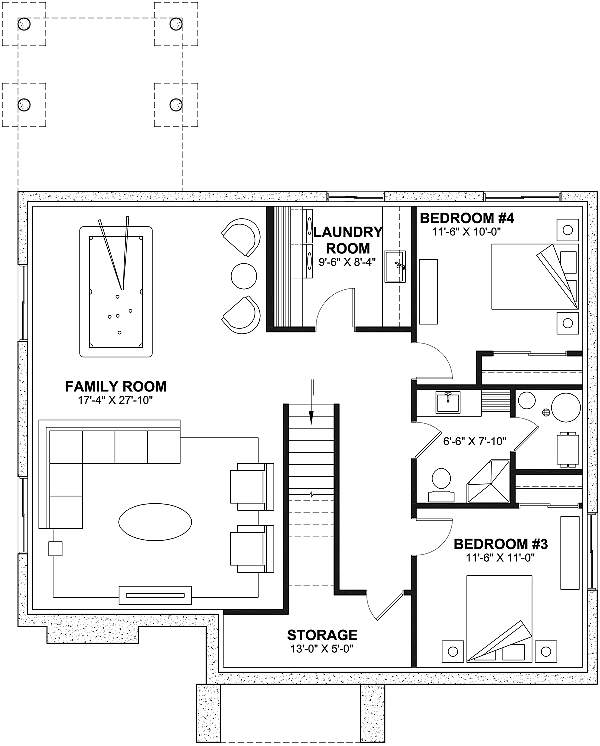 Contemporary Ranch Lower Level of Plan 81822