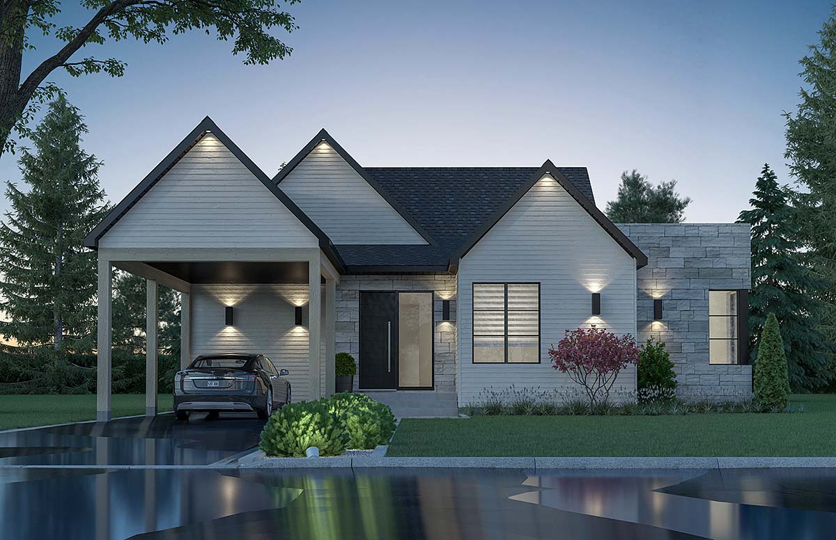 Bungalow, Contemporary, Modern Plan with 1555 Sq. Ft., 2 Bedrooms, 1 Bathrooms, 1 Car Garage Elevation