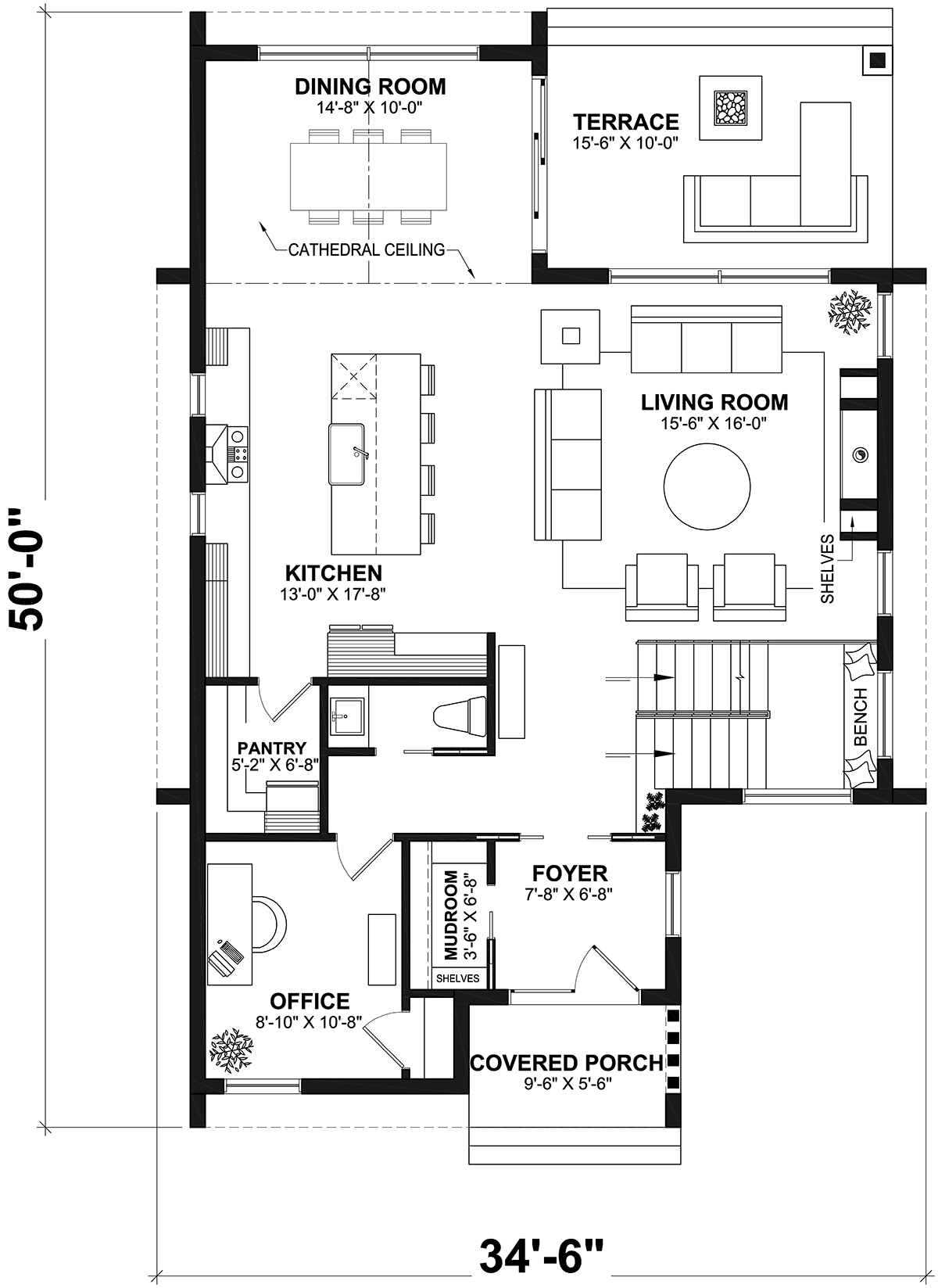 Cabin Contemporary Cottage Level One of Plan 81829