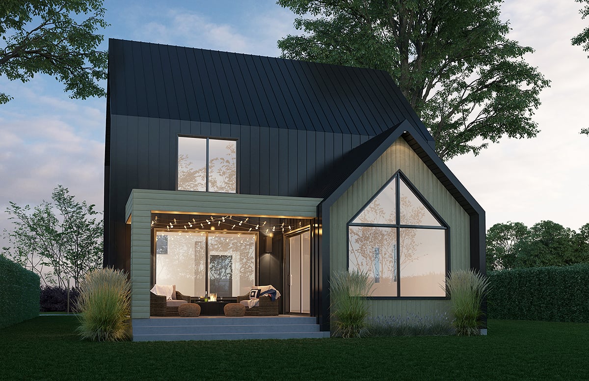 Cabin, Contemporary, Cottage Plan with 3370 Sq. Ft., 4 Bedrooms, 4 Bathrooms Rear Elevation