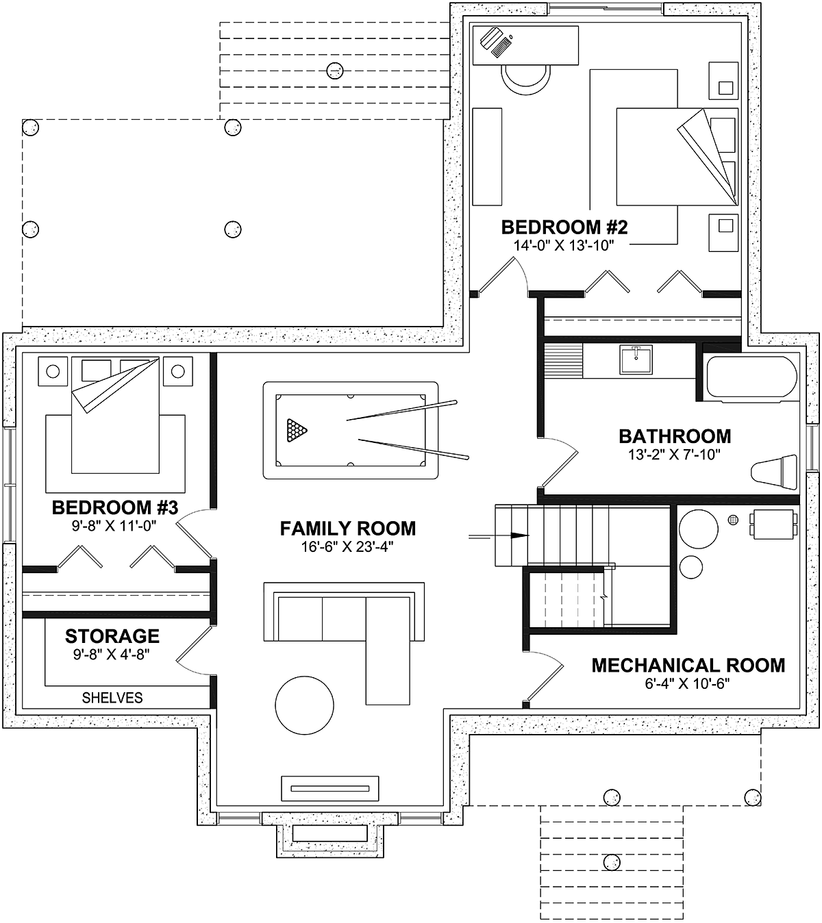 Country Farmhouse Ranch Lower Level of Plan 81831