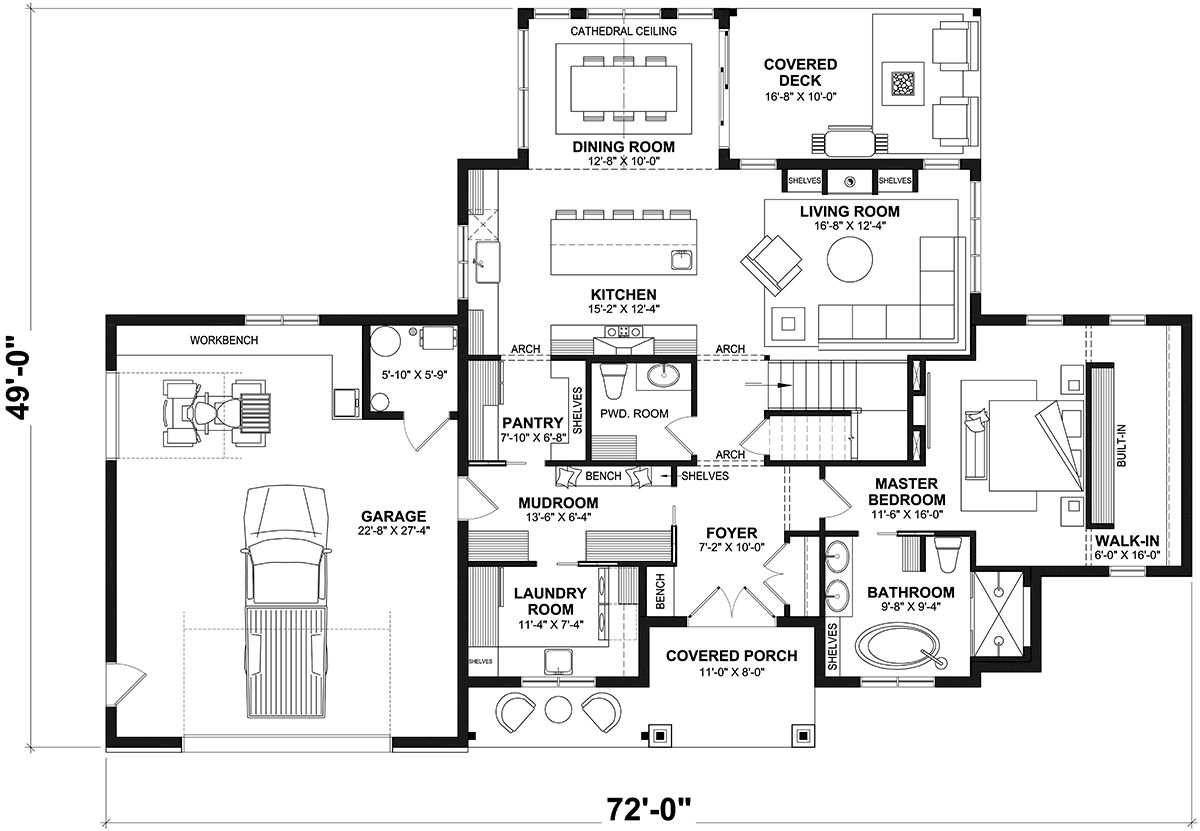 Cape Cod Country Craftsman Farmhouse French Country Level One of Plan 81839