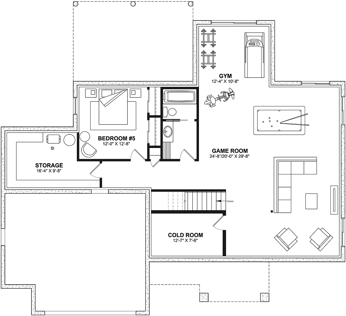 Country Craftsman Farmhouse French Country Ranch Lower Level of Plan 81840