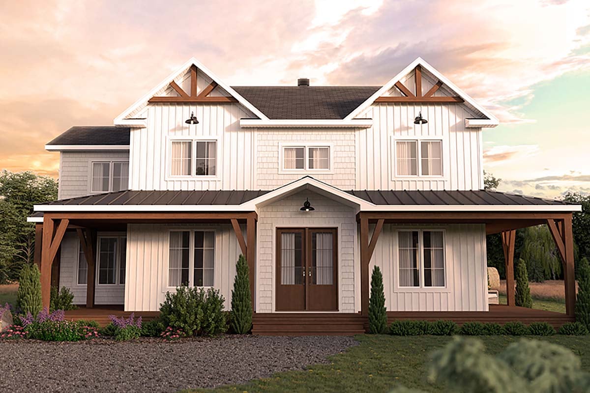 Country, Farmhouse, French Country Plan with 2754 Sq. Ft., 4 Bedrooms, 3 Bathrooms Elevation