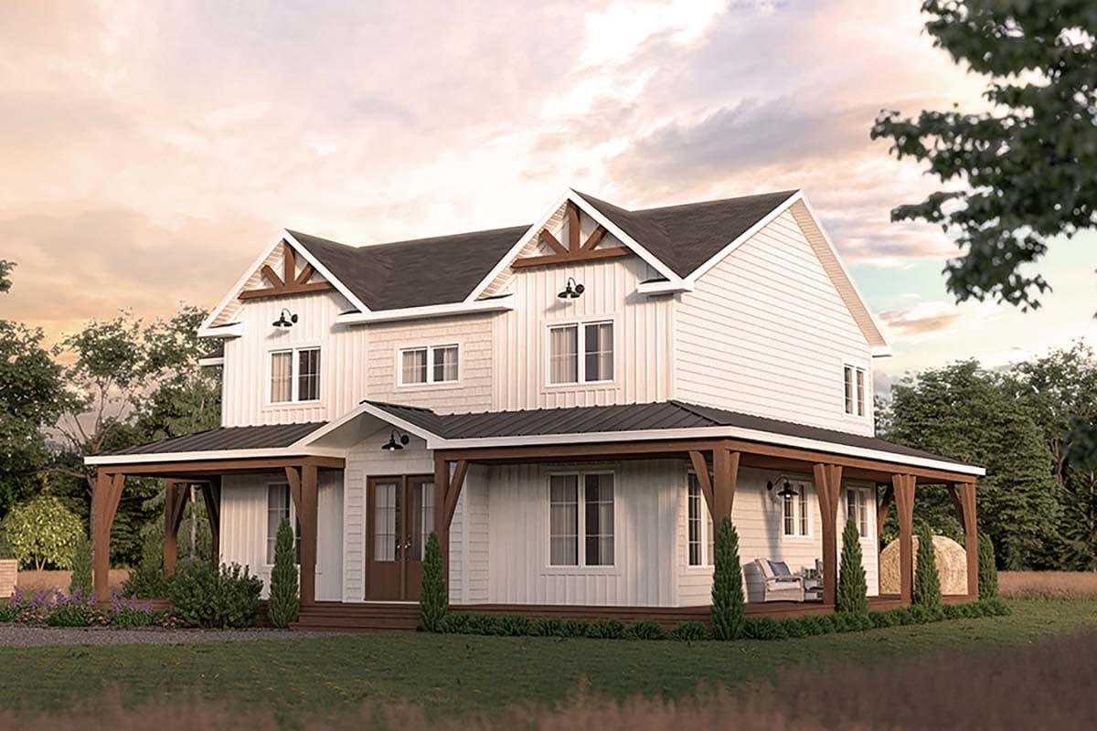 Country, Farmhouse, French Country Plan with 2754 Sq. Ft., 4 Bedrooms, 3 Bathrooms Picture 2