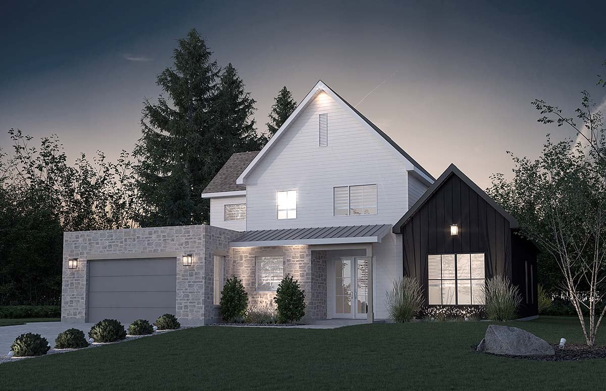 Craftsman, Farmhouse, Traditional Plan with 2161 Sq. Ft., 3 Bedrooms, 3 Bathrooms, 1 Car Garage Elevation