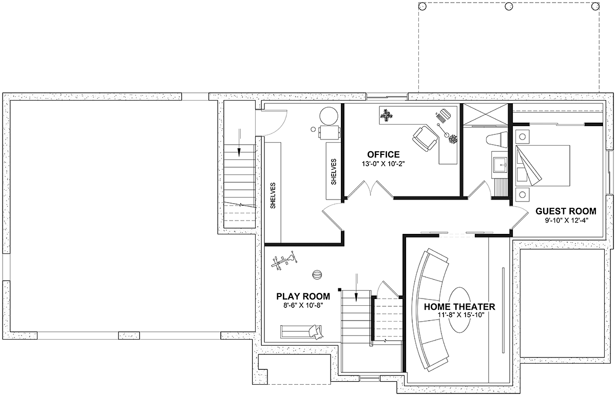 Country Craftsman Farmhouse French Country Lower Level of Plan 81843