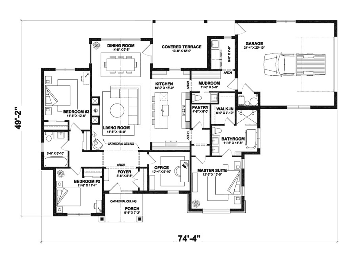 Contemporary European French Country Ranch Tuscan Level One of Plan 81851