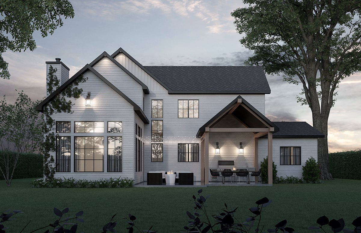 Country, Craftsman, Farmhouse, Traditional Plan with 1900 Sq. Ft., 3 Bedrooms, 3 Bathrooms, 2 Car Garage Rear Elevation