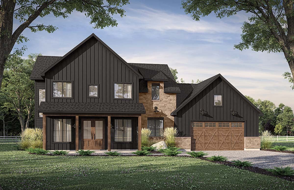 Country, Farmhouse, New American Style, Traditional Plan with 2174 Sq. Ft., 3 Bedrooms, 3 Bathrooms, 2 Car Garage Elevation
