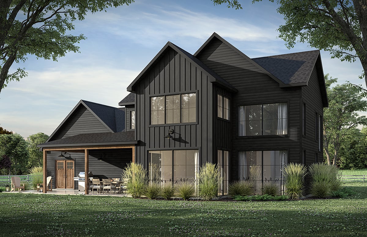 Country, Farmhouse, New American Style, Traditional Plan with 2174 Sq. Ft., 3 Bedrooms, 3 Bathrooms, 2 Car Garage Rear Elevation