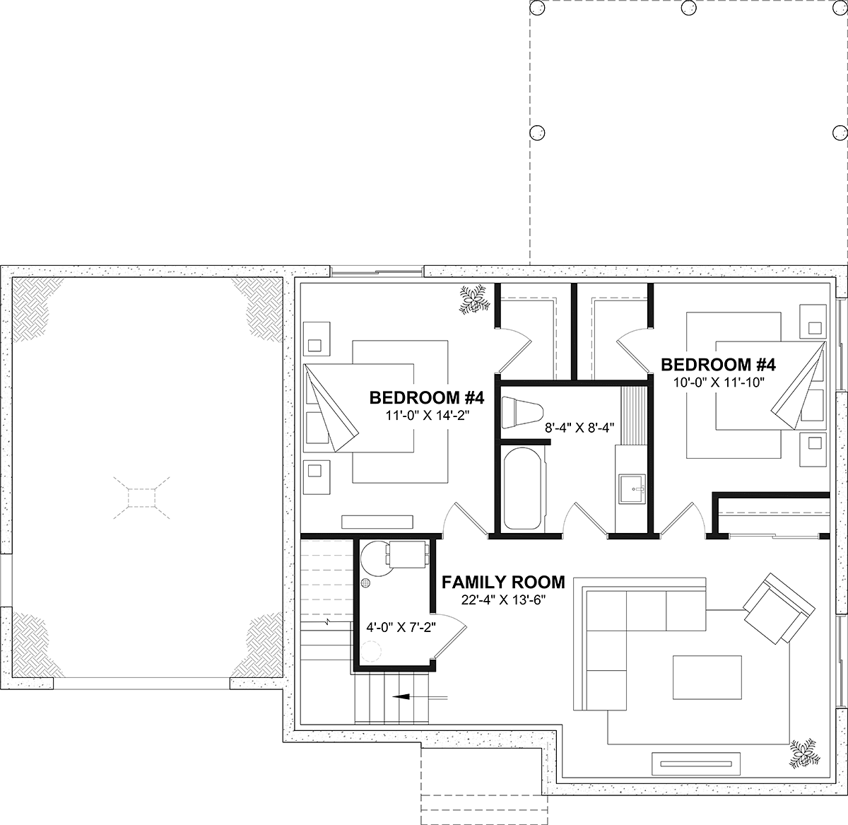 Country Farmhouse New American Style Lower Level of Plan 81869