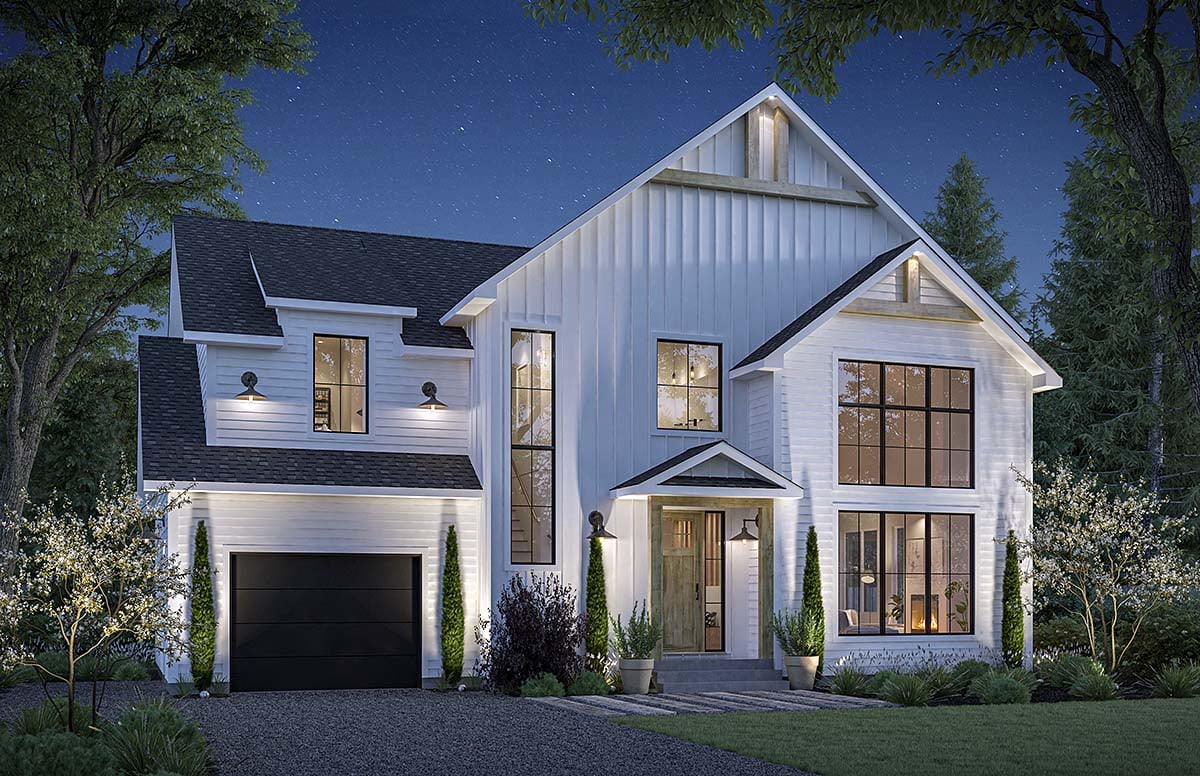 Country, Farmhouse, New American Style Plan with 2775 Sq. Ft., 5 Bedrooms, 3 Bathrooms, 1 Car Garage Elevation