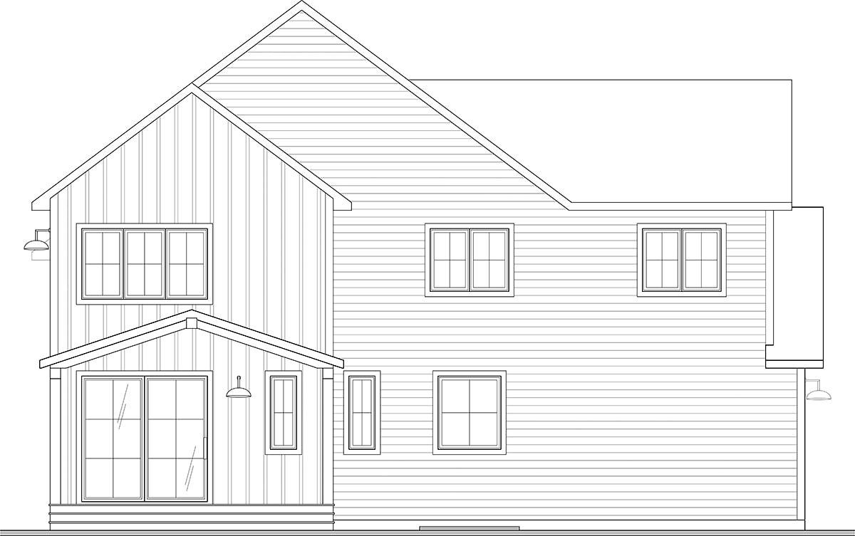 Country, Farmhouse, New American Style Plan with 2775 Sq. Ft., 5 Bedrooms, 3 Bathrooms, 1 Car Garage Rear Elevation