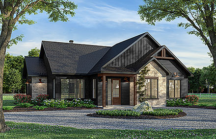 Contemporary Country Craftsman Ranch Elevation of Plan 81874