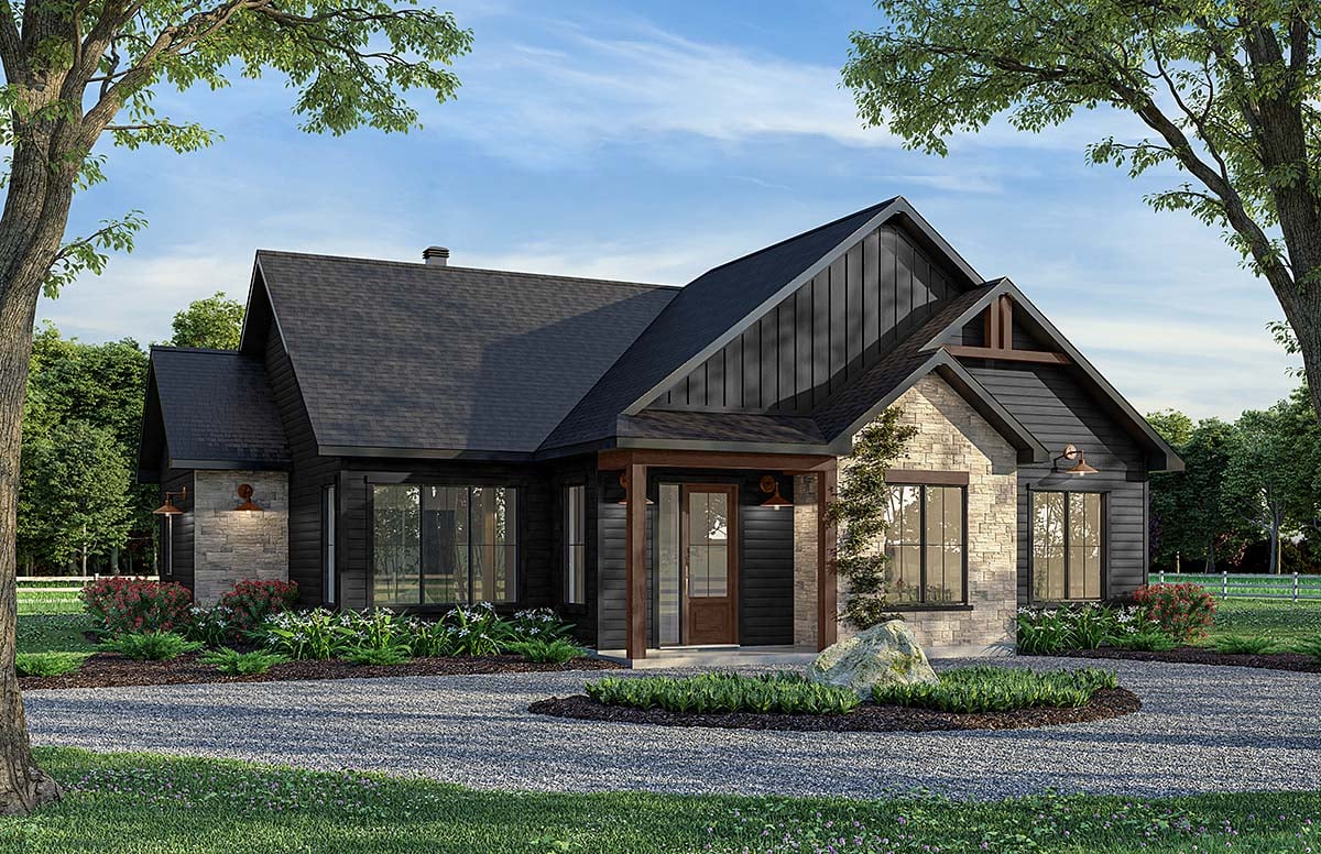 Contemporary, Country, Craftsman, Ranch Plan with 1626 Sq. Ft., 4 Bedrooms, 2 Bathrooms Elevation