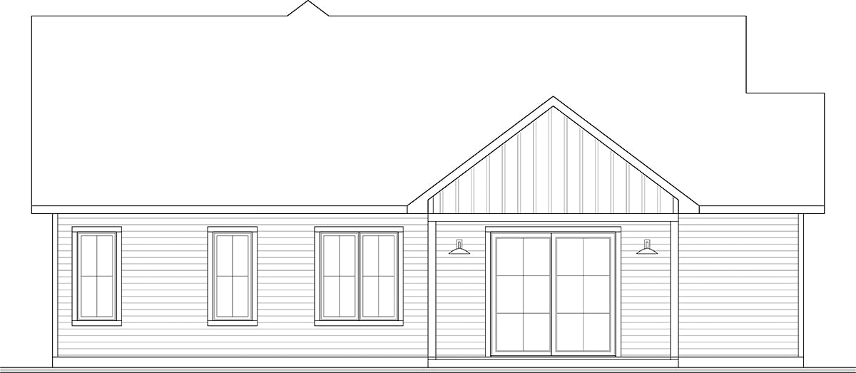 Contemporary, Country, Craftsman, Ranch Plan with 1626 Sq. Ft., 4 Bedrooms, 2 Bathrooms Rear Elevation