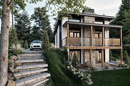 Cabin Coastal Contemporary Cottage Craftsman Elevation of Plan 81884