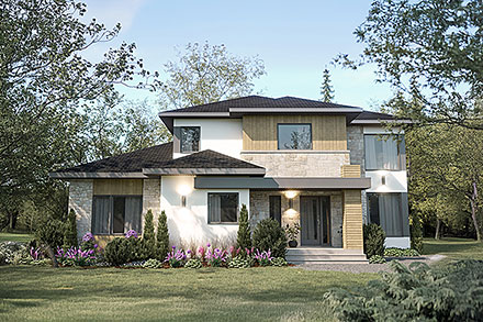 Contemporary Craftsman European Mediterranean Elevation of Plan 81891