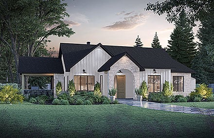 Contemporary Country Craftsman Farmhouse New American Style Ranch Elevation of Plan 81896