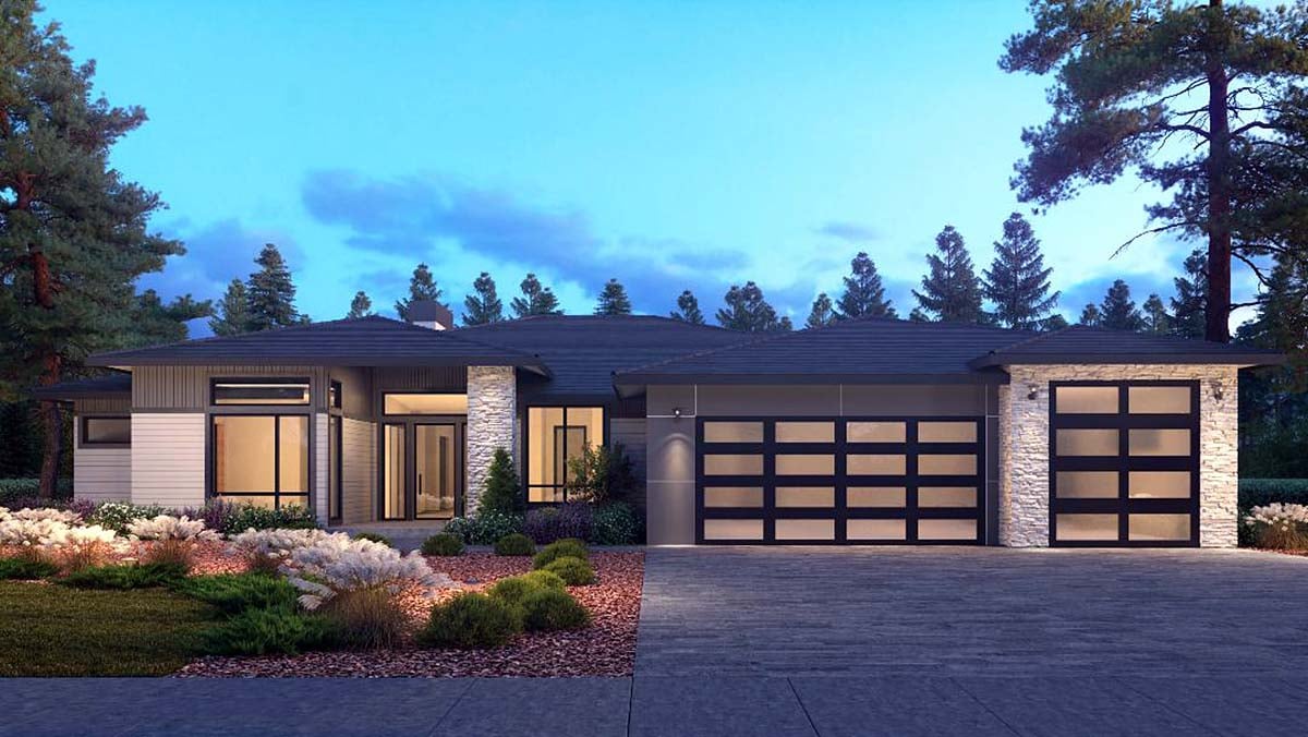 Contemporary, Modern Plan with 3810 Sq. Ft., 4 Bedrooms, 4 Bathrooms, 3 Car Garage Elevation