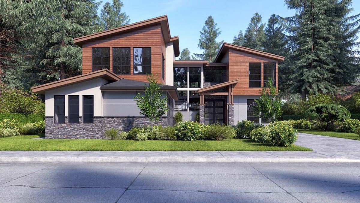 Contemporary, Modern Plan with 3398 Sq. Ft., 4 Bedrooms, 3 Bathrooms, 3 Car Garage Elevation