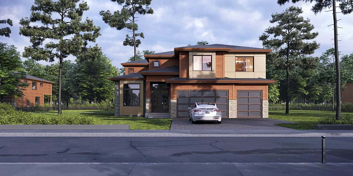 Contemporary, Modern Plan with 3370 Sq. Ft., 4 Bedrooms, 5 Bathrooms, 3 Car Garage Elevation
