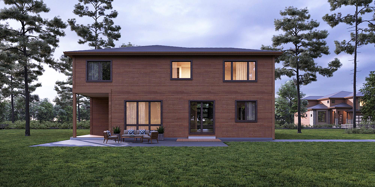 Contemporary, Modern Plan with 3370 Sq. Ft., 4 Bedrooms, 5 Bathrooms, 3 Car Garage Rear Elevation