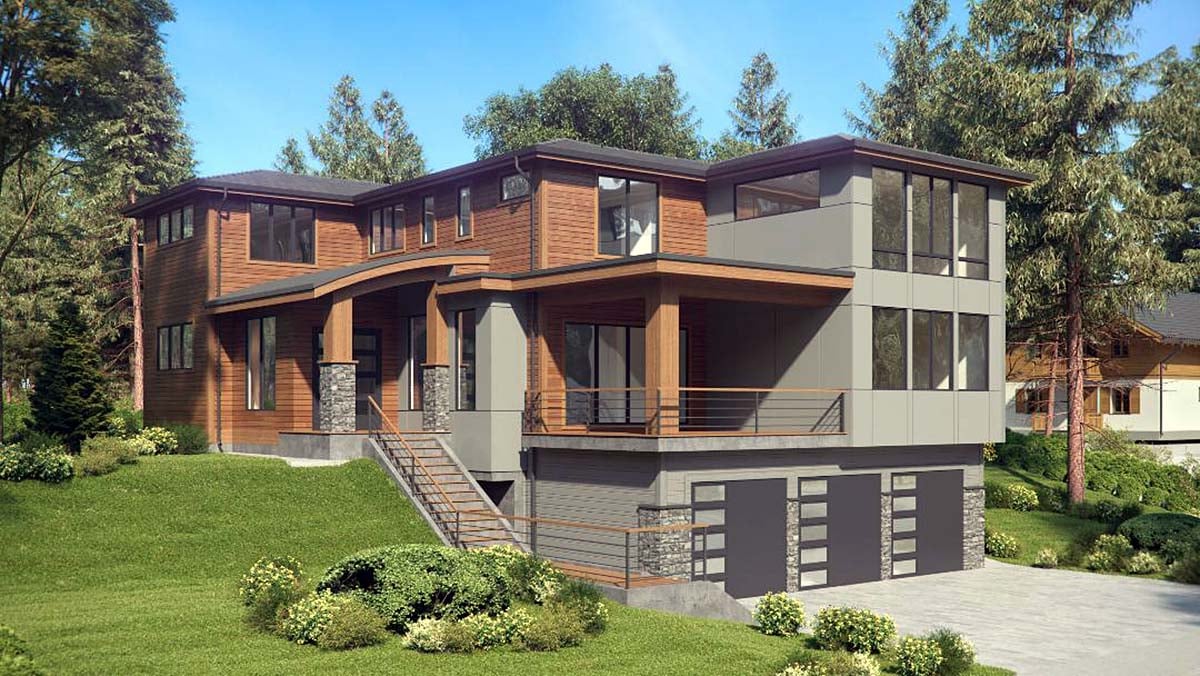 Contemporary, Modern Plan with 3980 Sq. Ft., 4 Bedrooms, 4 Bathrooms, 3 Car Garage Elevation