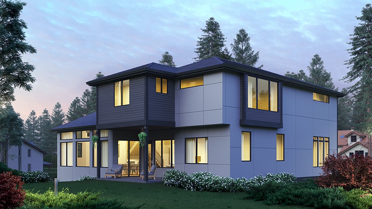 Contemporary, Modern Plan with 4417 Sq. Ft., 5 Bedrooms, 5 Bathrooms, 2 Car Garage Rear Elevation