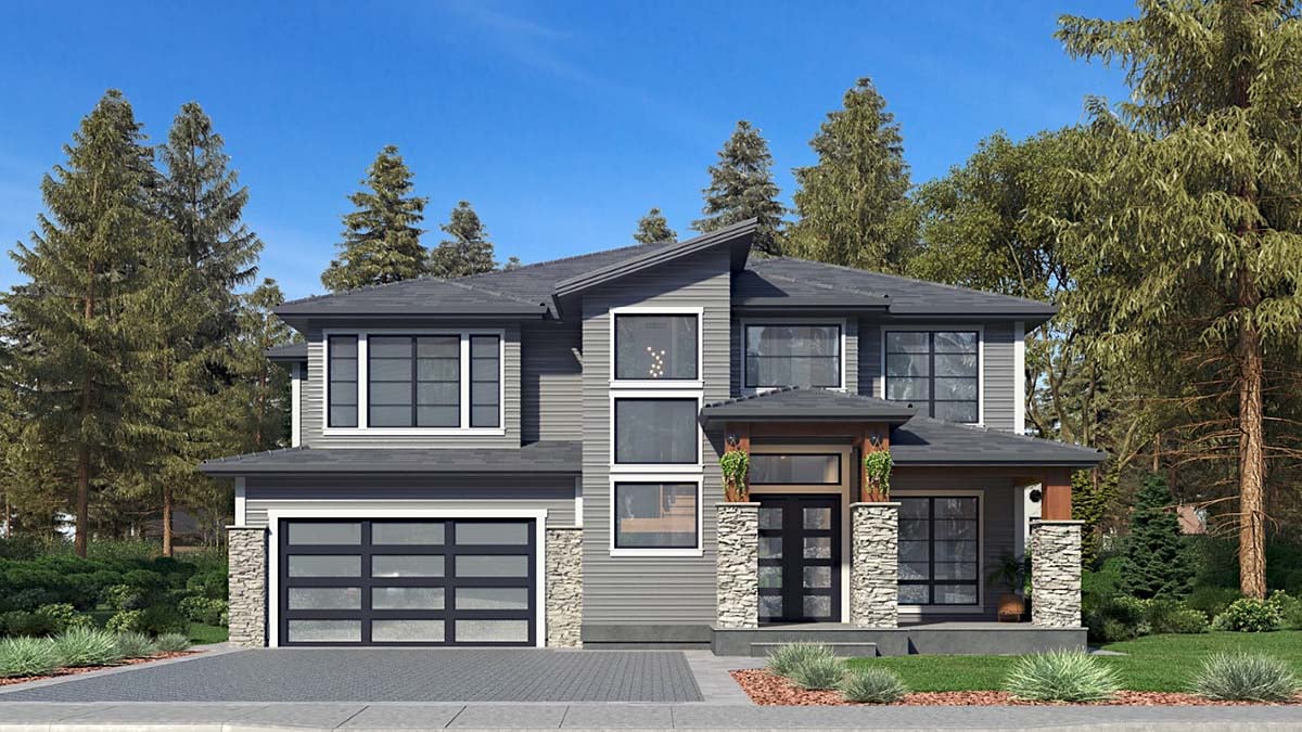 Contemporary, Modern Plan with 4310 Sq. Ft., 5 Bedrooms, 5 Bathrooms, 2 Car Garage Elevation
