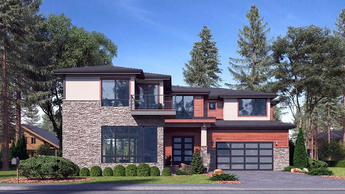 Contemporary, European Plan with 3794 Sq. Ft., 5 Bedrooms, 5 Bathrooms, 3 Car Garage Elevation