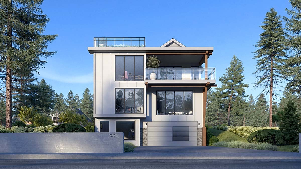 Modern Plan with 4144 Sq. Ft., 5 Bedrooms, 5 Bathrooms, 2 Car Garage Elevation