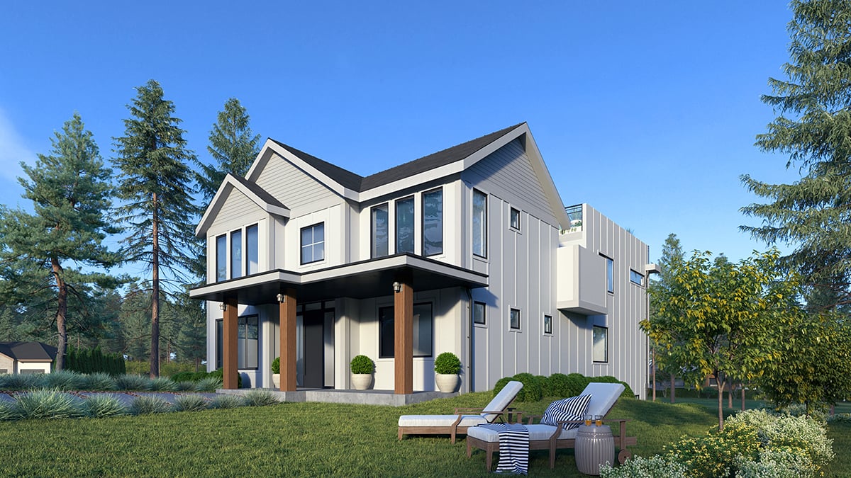 Modern Plan with 4144 Sq. Ft., 5 Bedrooms, 5 Bathrooms, 2 Car Garage Rear Elevation