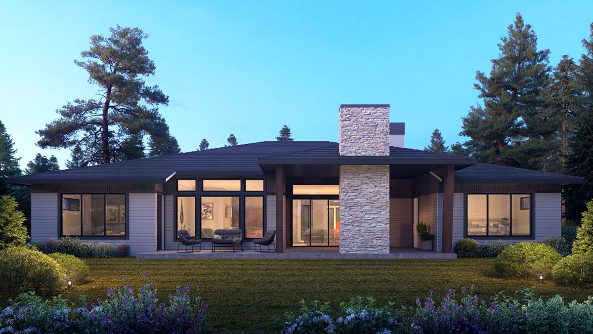Contemporary, Traditional Plan with 3810 Sq. Ft., 4 Bedrooms, 4 Bathrooms, 3 Car Garage Rear Elevation