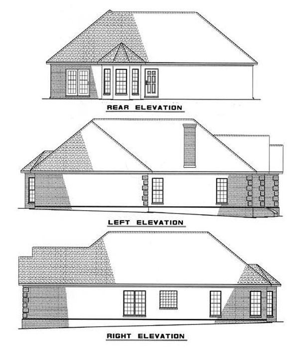 Ranch Rear Elevation of Plan 82008