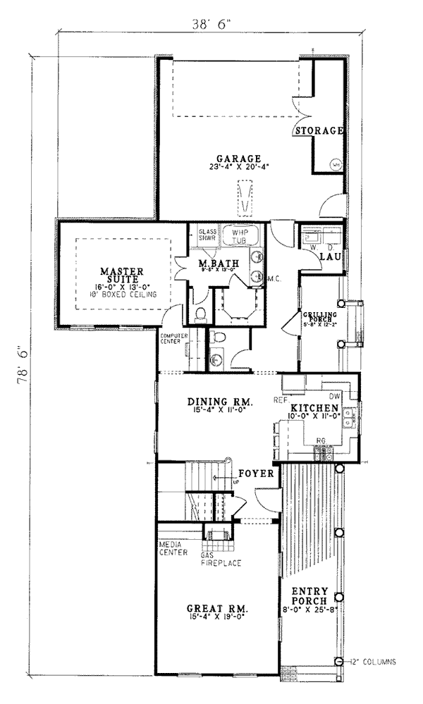 Colonial Farmhouse Southern Level One of Plan 82015