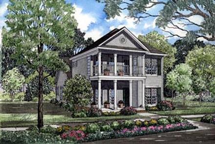 Colonial Country Southern Elevation of Plan 82018