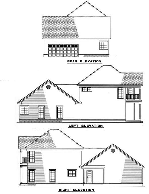 Colonial Country Southern Rear Elevation of Plan 82018