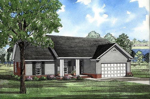 Ranch Plan with 1525 Sq. Ft., 3 Bedrooms, 2 Bathrooms, 2 Car Garage Elevation