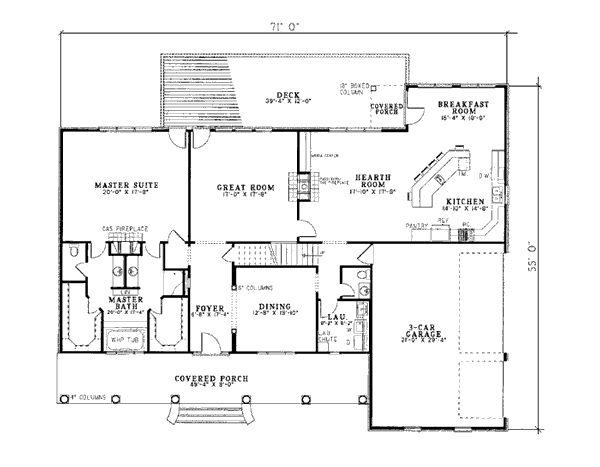 Colonial Country Farmhouse Level One of Plan 82059