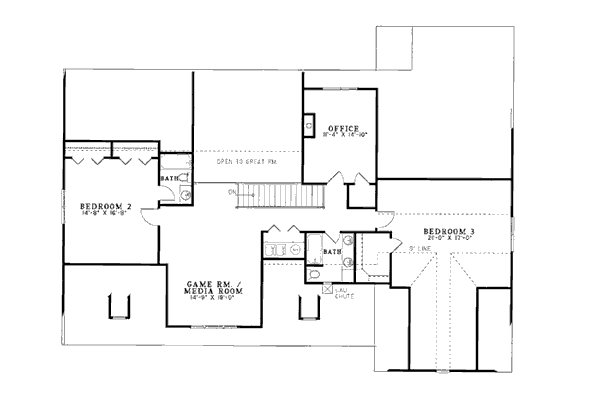 Colonial Country Farmhouse Level Two of Plan 82059